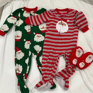 Carter's Red & Green Santa Footed Pajama Set
